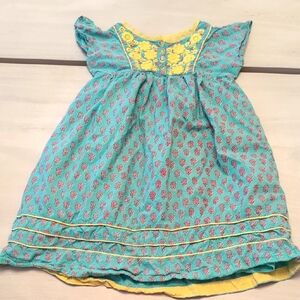 100% Cotton Floral Teal and Yellow Dress